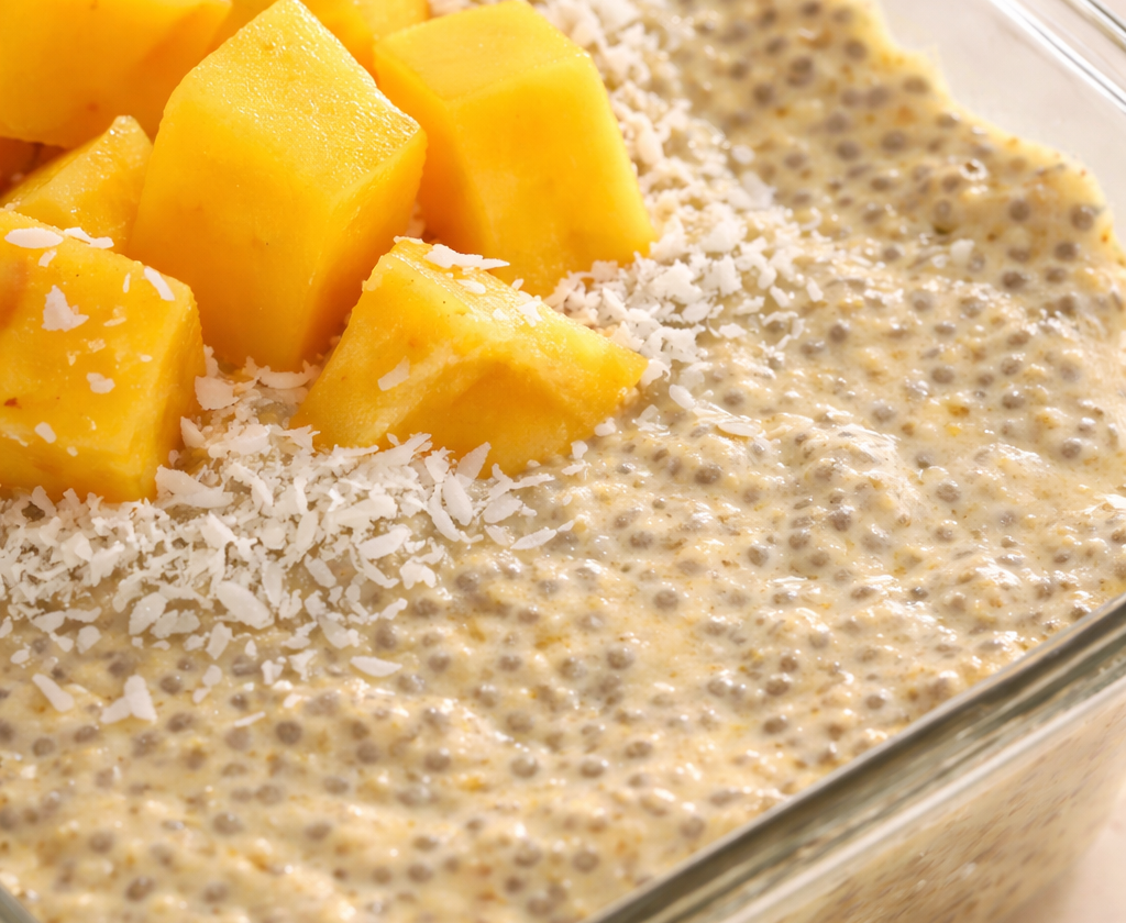 Cremiger Mango-Kokos Chia-Pudding (einfaches Frühstück zum Vorbereiten)