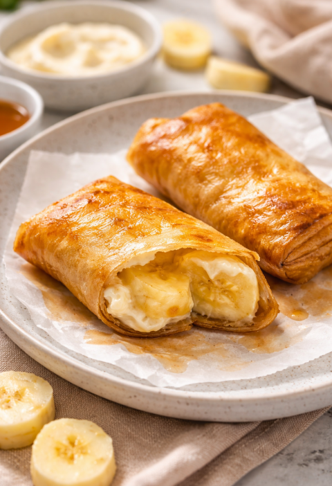 Knusprige Bananen-Rolls aus Reispapier (Airfryer Dessert in 15 Minuten)