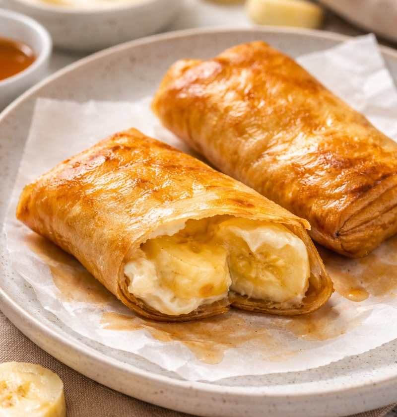 Knusprige Bananen-Rolls aus Reispapier (Airfryer Dessert in 15 Minuten)