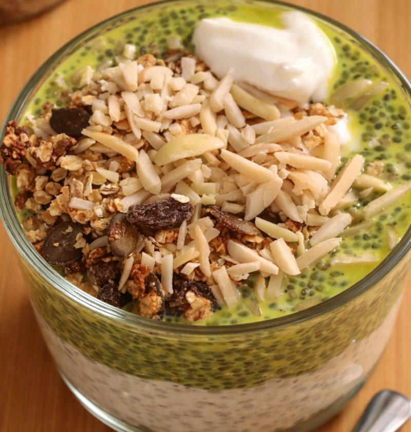 Protein-Chia Frühstück mit Matcha (Meal Prep)