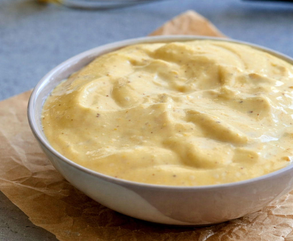 Zitronen-Senf-Joghurtcreme (5-Minuten Soße für Fisch & Ofengemüse)