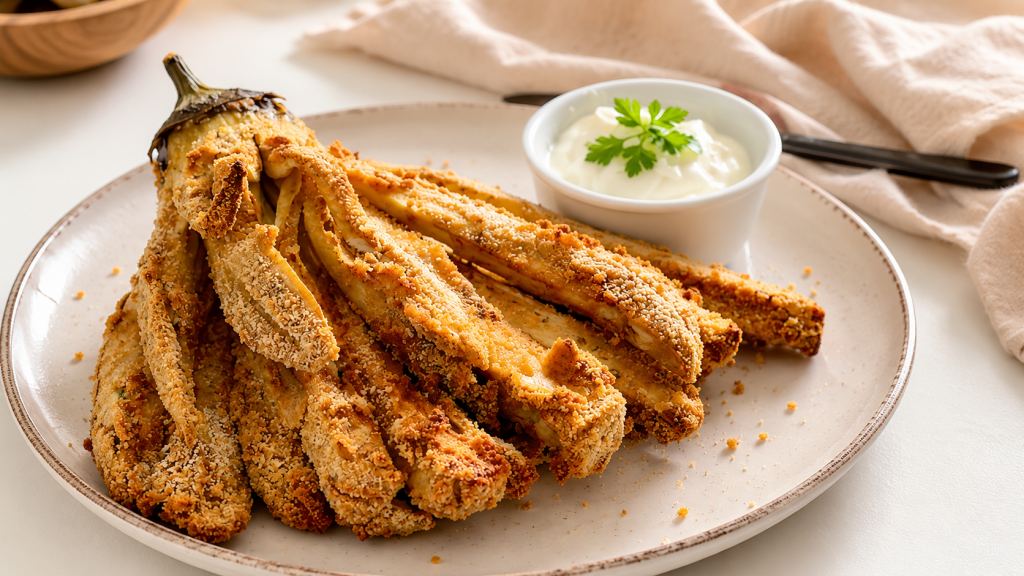 Knusprige Airfryer-Aubergine mit cremigem Joghurt-Dip