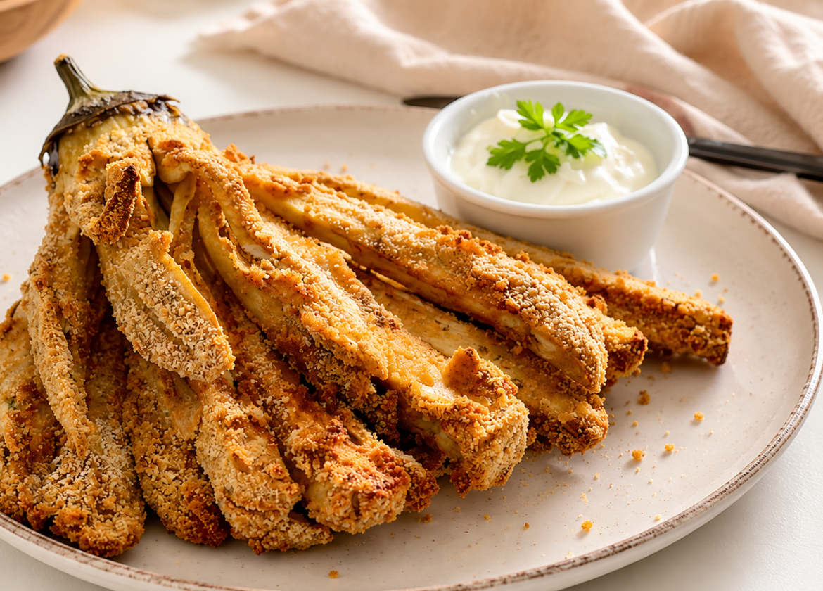 Knusprige Airfryer-Aubergine mit cremigem Joghurt-Dip