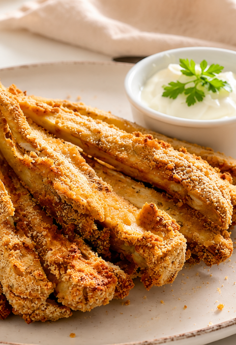 Knusprige Airfryer-Aubergine mit cremigem Joghurt-Dip