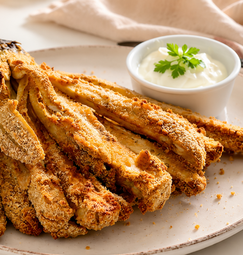 Knusprige Airfryer-Aubergine mit cremigem Joghurt-Dip